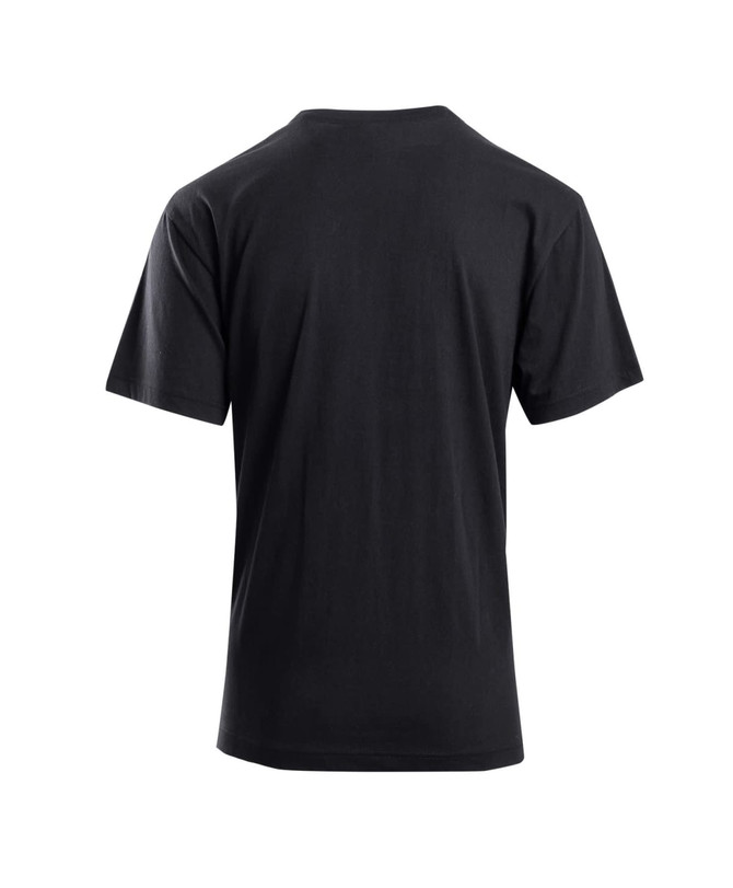A black unisex t-shirt with a standard crew neck and short sleeves. Features a logo on the back.