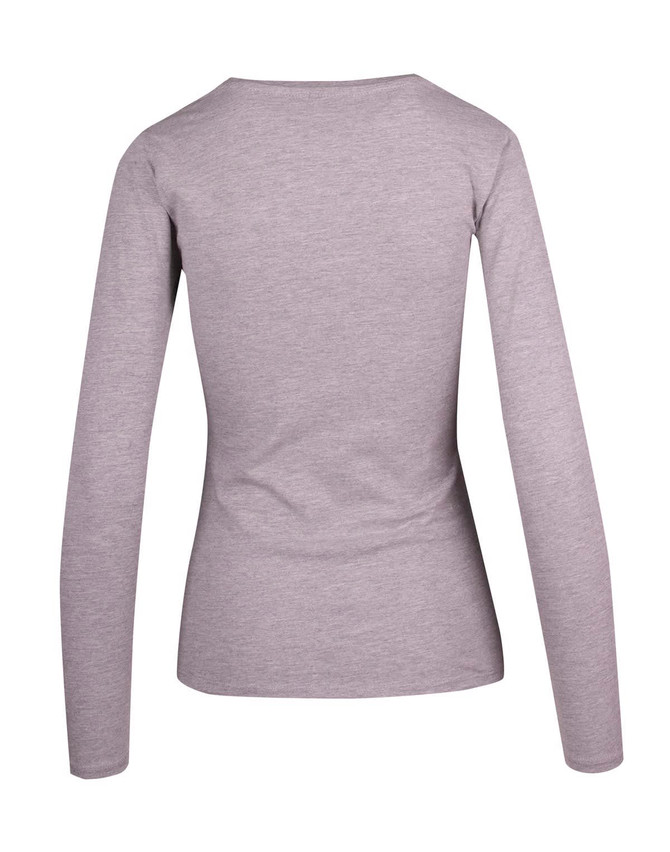 A grey women's long sleeve T-shirt with a fitted design, featuring a plain back and long sleeves.