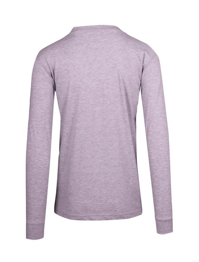 A grey unisex long sleeve t-shirt with a simple design and no visible logo, viewed from the back.
