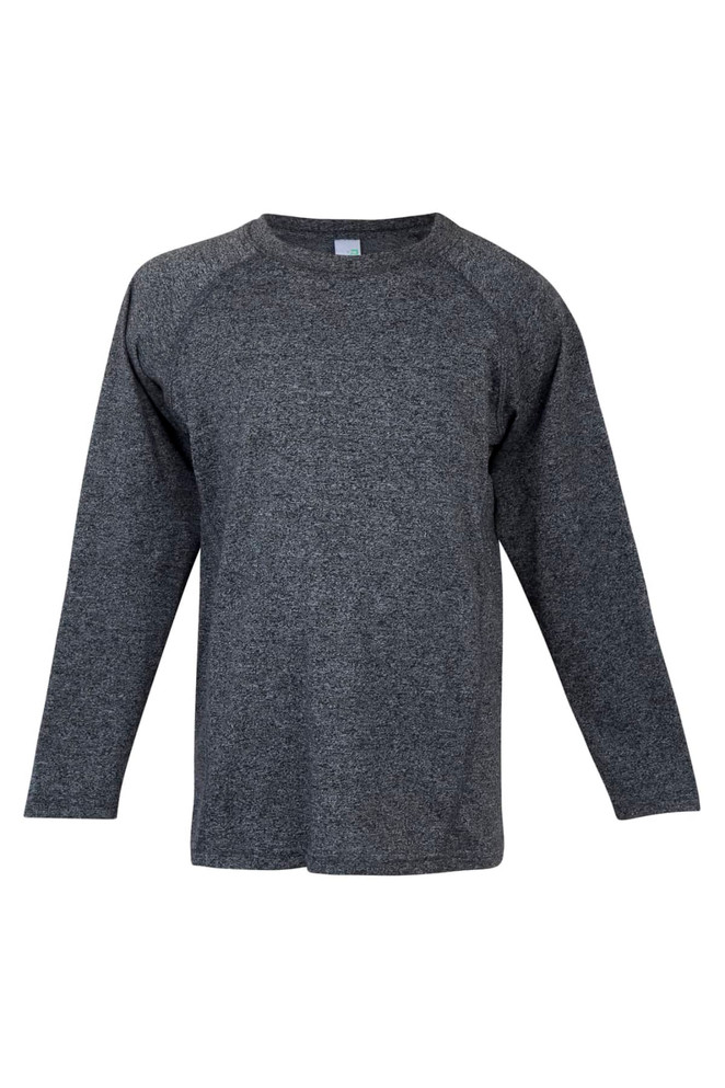 A long sleeve T-shirt in a dark grey colour with a logo. Features a relaxed fit and raglan sleeves.