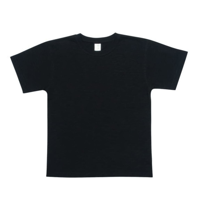 A black bamboo cotton T-shirt with short sleeves. The shirt features a tag and has a simple design.