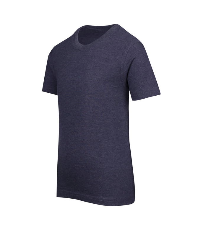 A navy marl crew neck t-shirt with short sleeves and a simple design. Features a logo.