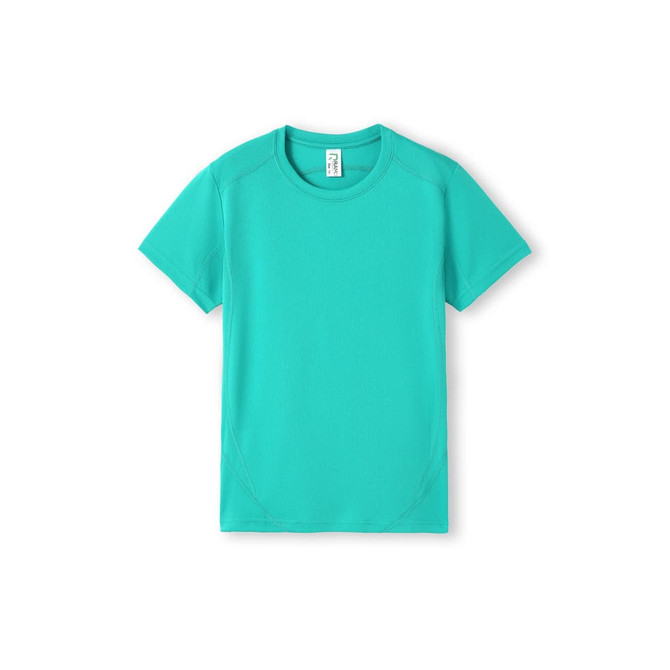 A turquoise Kids Accelerator Cool-Dry T-shirt with a fitted design and logo.
