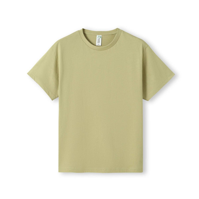 A light green T-shirt with short sleeves and a simple design. It includes a label and features a logo.