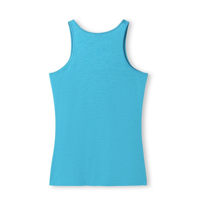 A women's singlet in a vibrant blue colour, featuring a simple design with a logo.