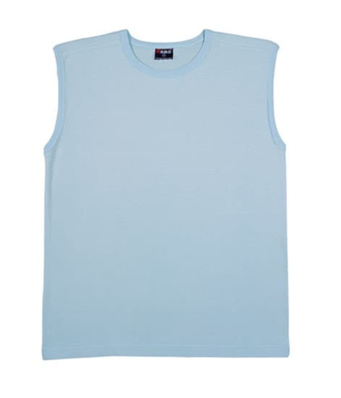 Light blue men's muscle T-shirt with a sleeveless design and a logo on the label.