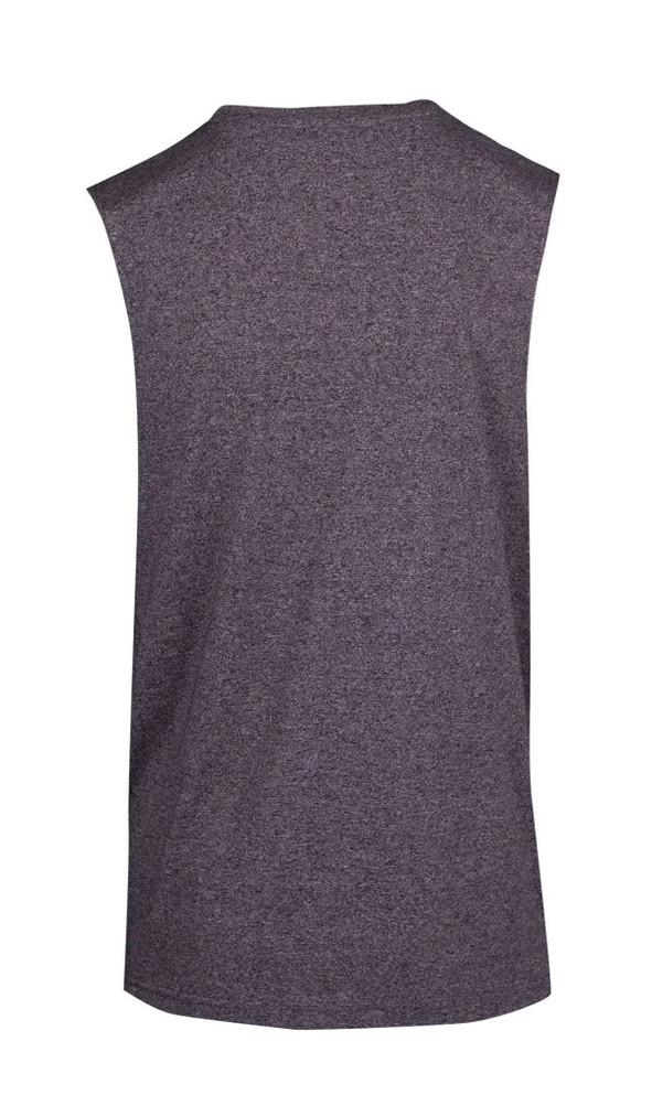 A grey sleeveless tee from the Greatness Range, featuring a smooth fabric and a simple design on the back.