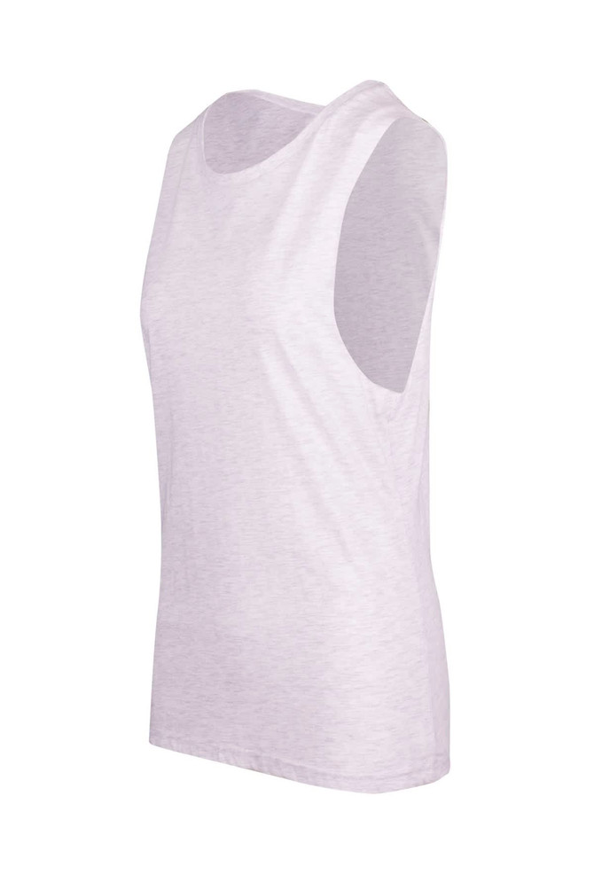 A women's white combed cotton tank top with a sleeveless design and a logo on the side.