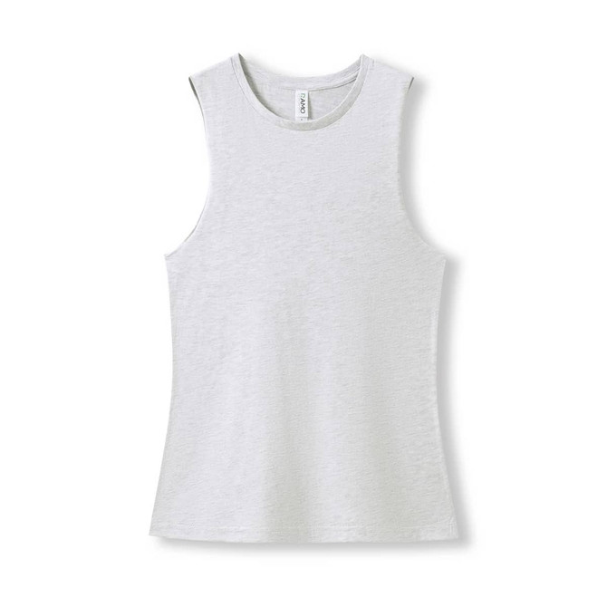 A white women's combed cotton tank top with a relaxed fit and sleeveless design. Features a logo detail.