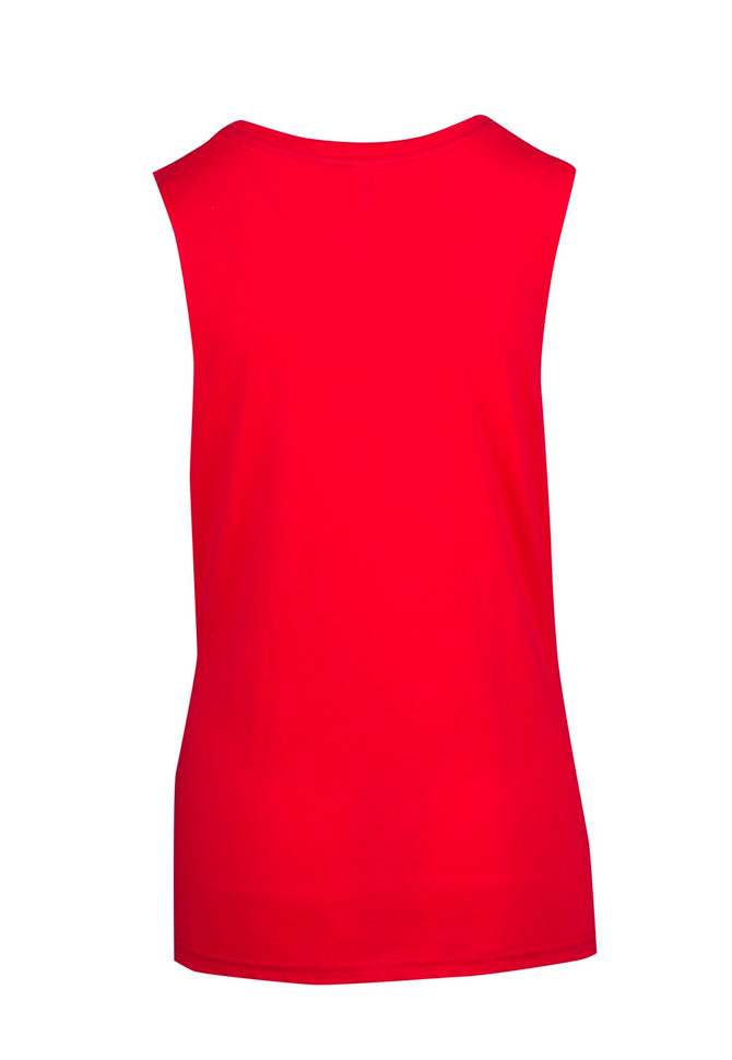 A red women's combed cotton tank top with a simple, sleeveless design and a plain back.