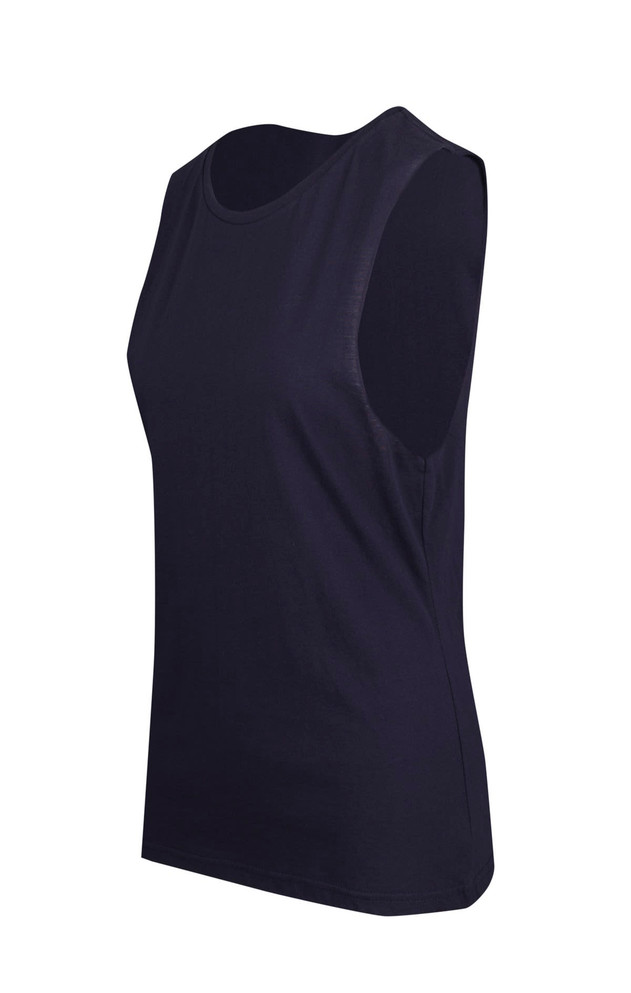 A women's navy combed cotton tank top with a sleeveless design. Features a simple, classic fit.
