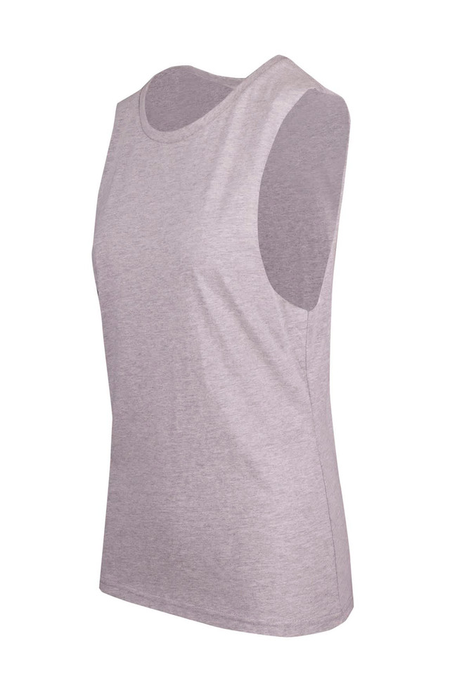 A light grey women's combed cotton tank top with a classic sleeveless design. It features a simple branding logo.