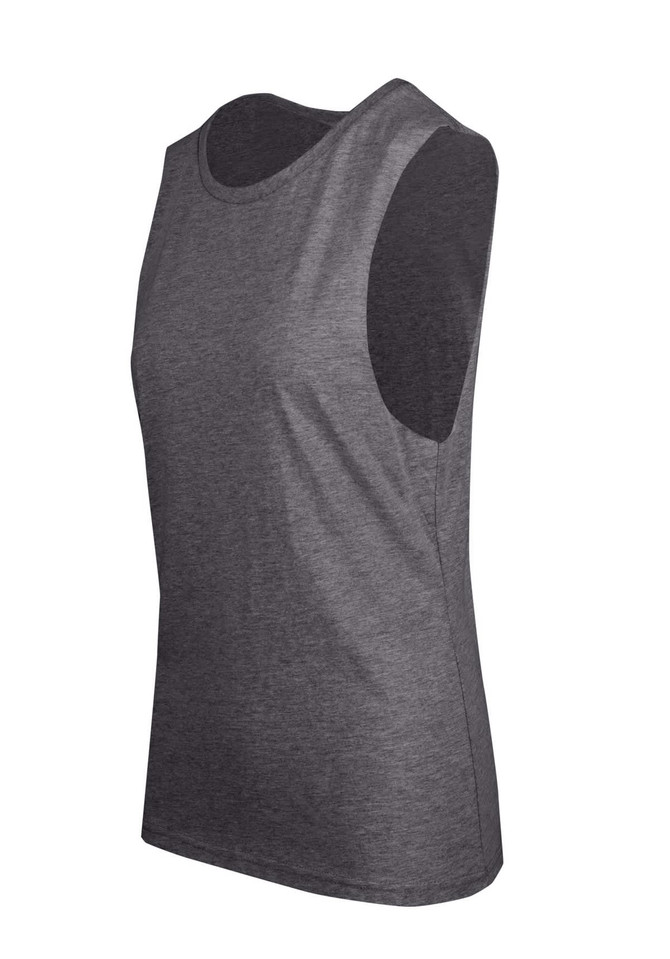 A women's combed cotton tank top in a dark grey colour, featuring a sleeveless design and a logo.
