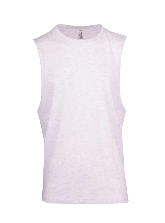 A white combed cotton tank top for men or unisex, featuring a simple design and a label inside.
