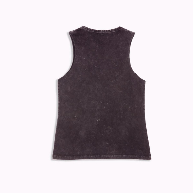 A women's stone washed tank top in a dark charcoal colour, featuring a sleeveless design.