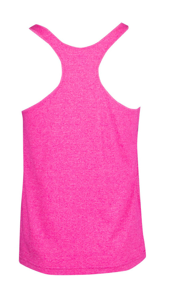 A pink athletic T-back singlet featuring a logo, designed for men.