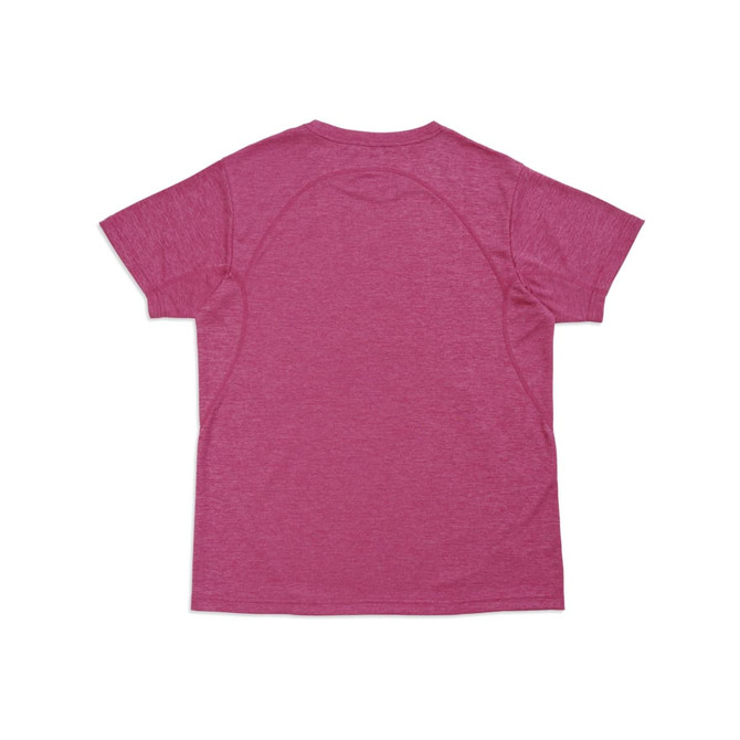 A unisex T-shirt in a vibrant berry colour, made from 100% polyester, featuring a simple design with a logo.