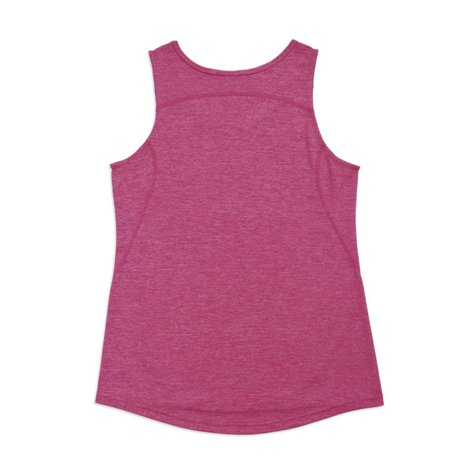 A pink women's singlet made from 100% polyester, featuring a simple design and a rear view with subtle seam details.