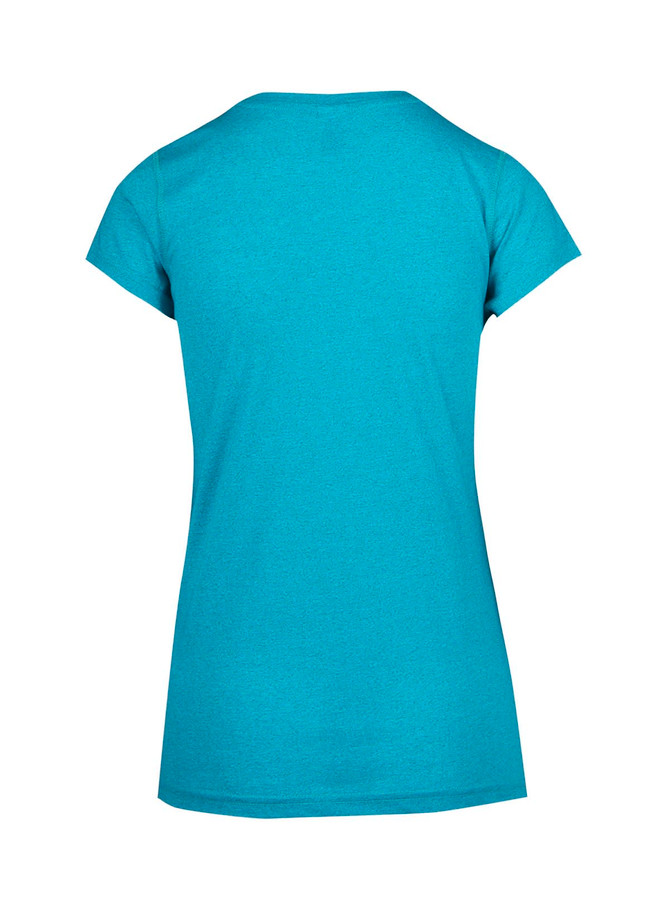 A women's athletic T-shirt in a vibrant aqua blue colour, featuring short sleeves and a relaxed fit.