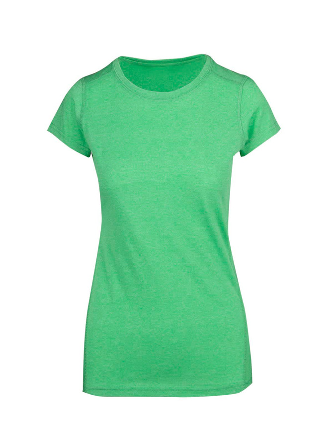 A women's athletic t-shirt in a vibrant green colour, featuring a fitted design and short sleeves.