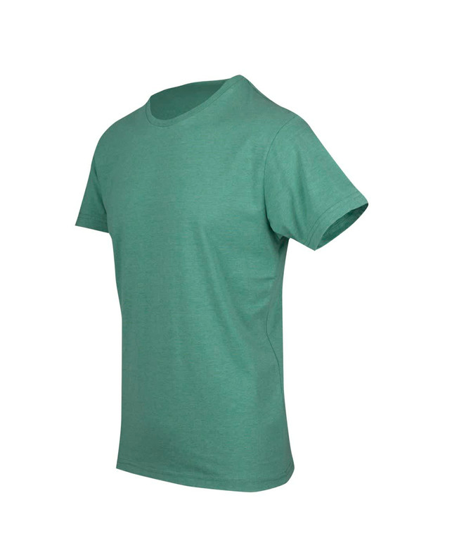 A green heavy marl T-shirt with a crew neck and short sleeves, featuring a logo on the front.