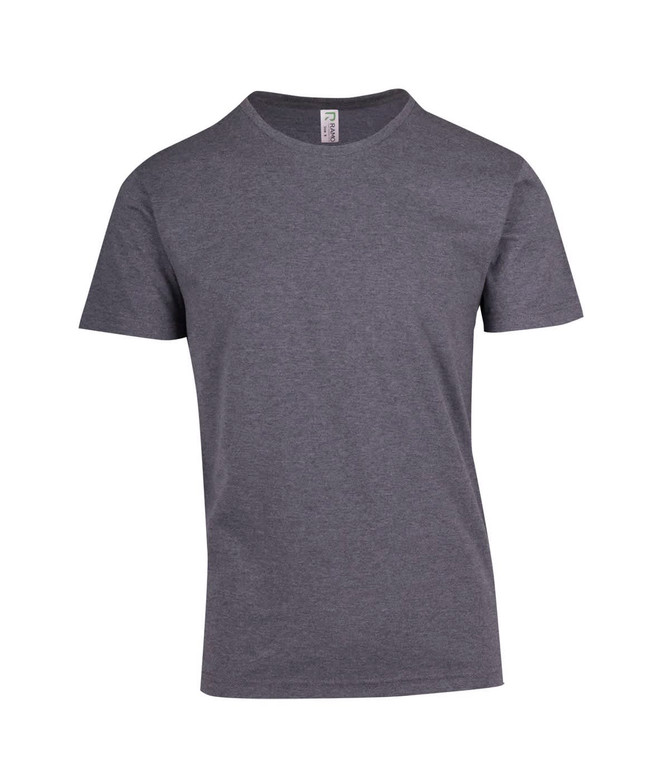 A grey heavy marl t-shirt with a crew neckline and short sleeves, featuring a logo on the label.