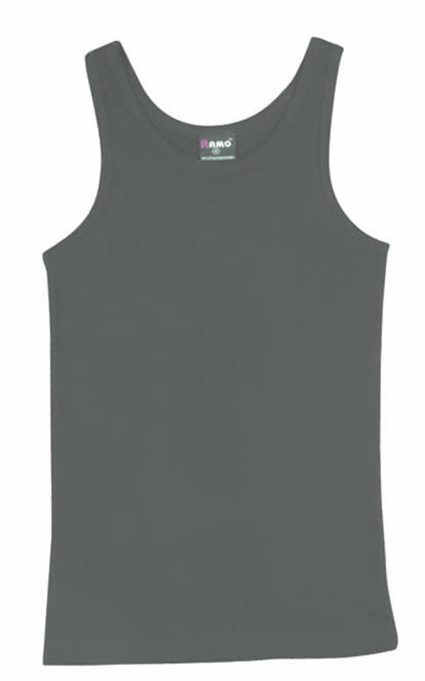 A men's cotton rib singlet in a dark olive green shade, featuring a brand logo on the label.