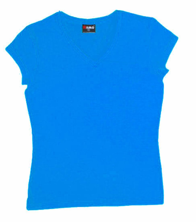 Women's V-neck T-shirt in vibrant blue, featuring short sleeves and a fitted design. Includes a logo on the label.