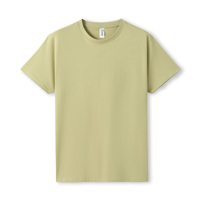 A light green unisex Earth Care T-shirt with a classic crew neck and short sleeves. It features a logo on the inside.