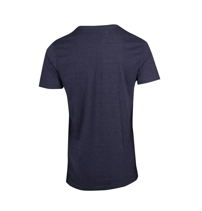 A unisex navy marl crew neck T-shirt with short sleeves and a plain back design.