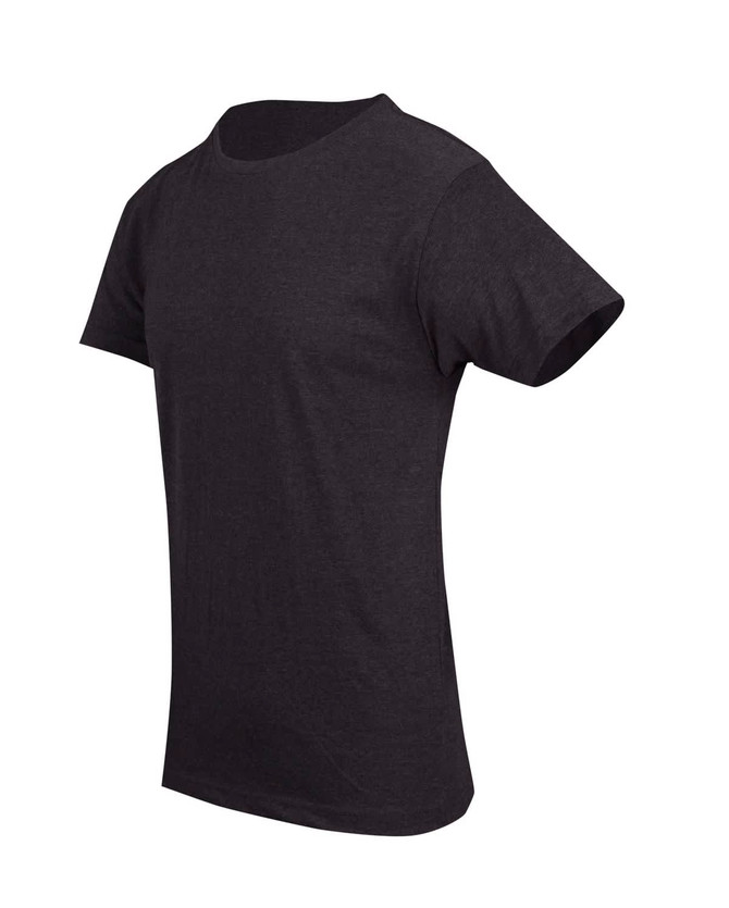 A dark grey unisex crew neck T-shirt with short sleeves and a subtle logo.