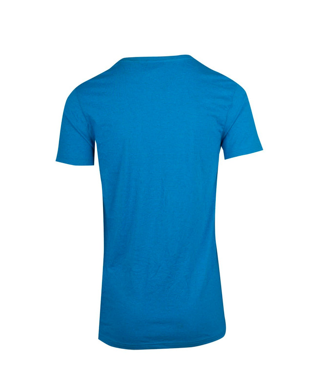 A blue unisex marl crew neck t-shirt, featuring a simple design and a logo on the back.