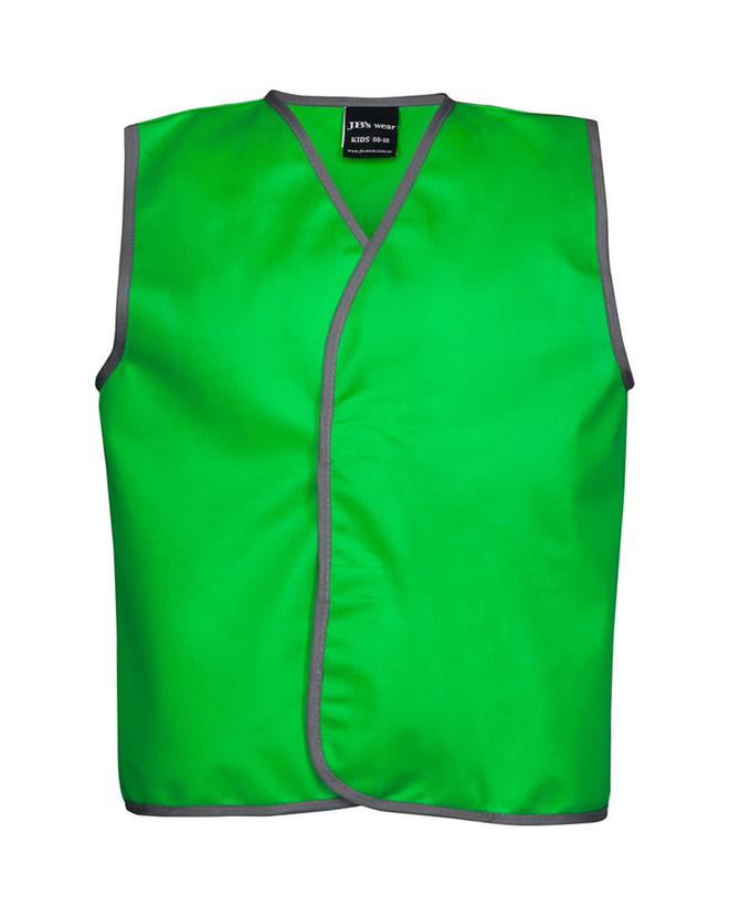 A bright green sports vest with grey trim and a logo. Suitable for sports uniforms.