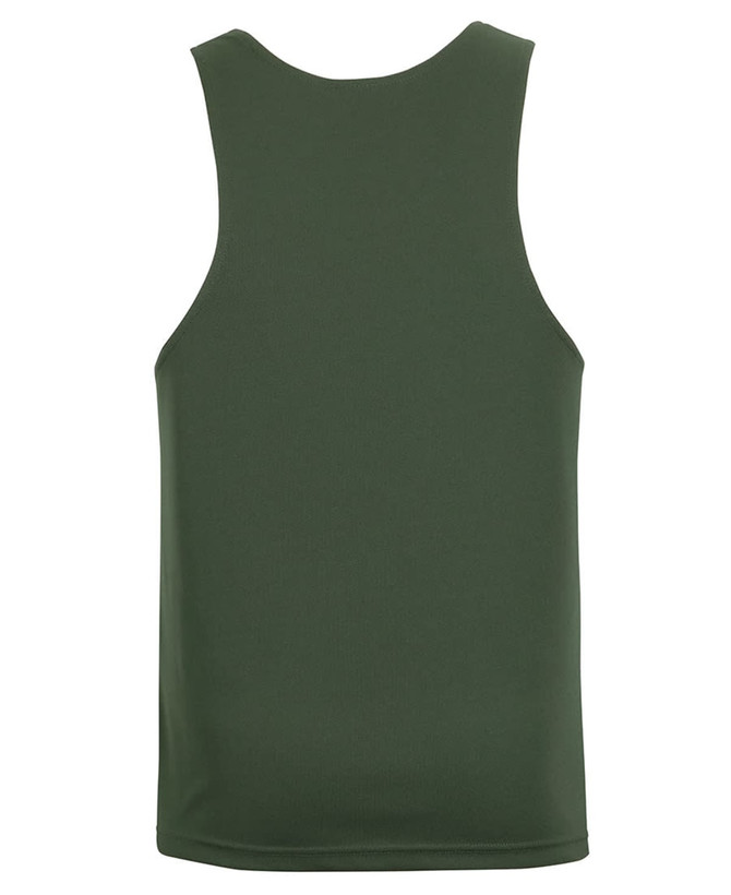 A green Podium Poly Singlet featuring a sleeveless design and a plain back with a logo.