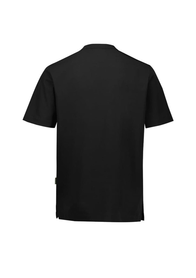 A black men's jacket with a simple design, featuring a logo on the back.