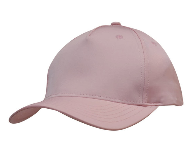 A pink sports twill cap with a curved brim and a logo on the front.