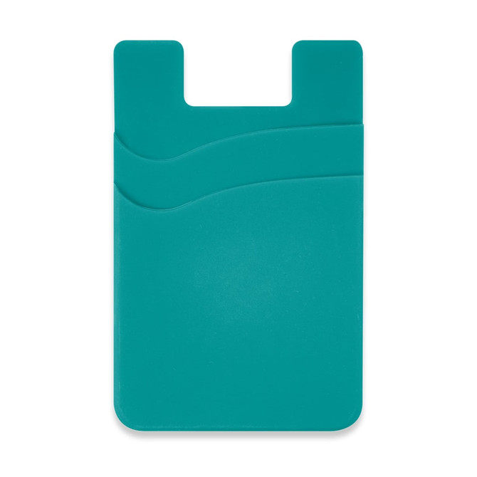 A teal dual silicone phone wallet featuring two card slots and a smooth surface. It has a simple design with subtle curves.