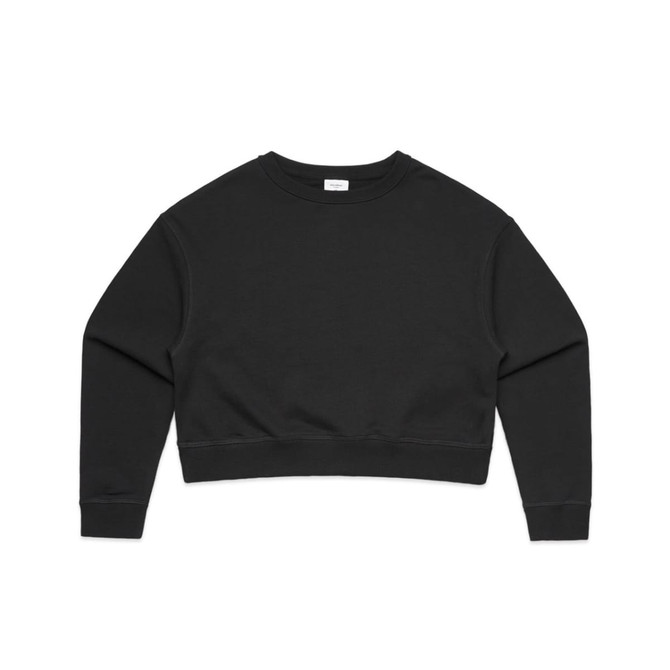 A black cropped jumper with long sleeves, featuring a simple design and an attached logo.