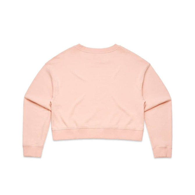 A cropped sweat jumper in soft pink with long sleeves and a simple, stylish design. It features a branding logo.