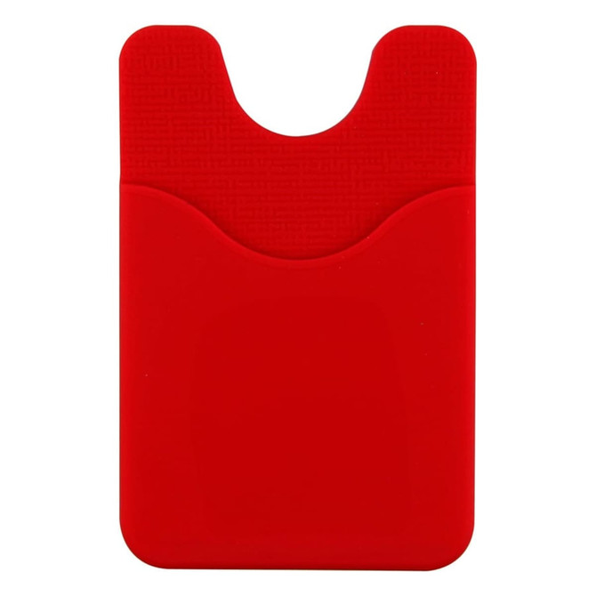 A red Smart Wallet designed to hold cards, featuring a textured back and a cut-out for easy access.