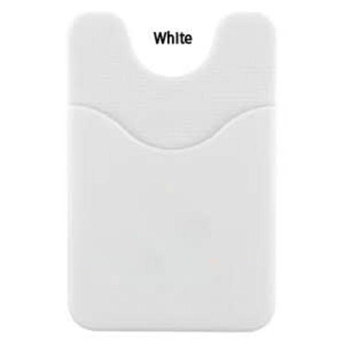 A white phone wallet with a textured finish and a cutout design at the top. It includes a logo.
