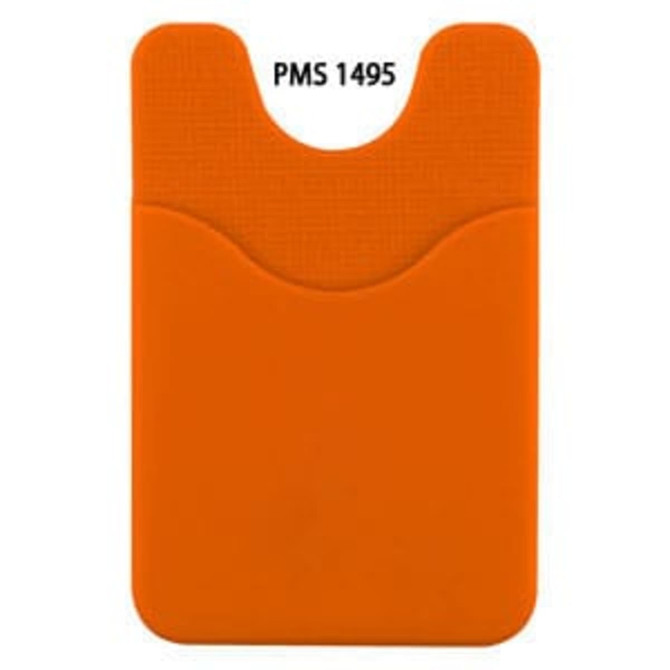 An orange Smart Wallet featuring a textured grip and a slot for cards, with a logo on the surface.