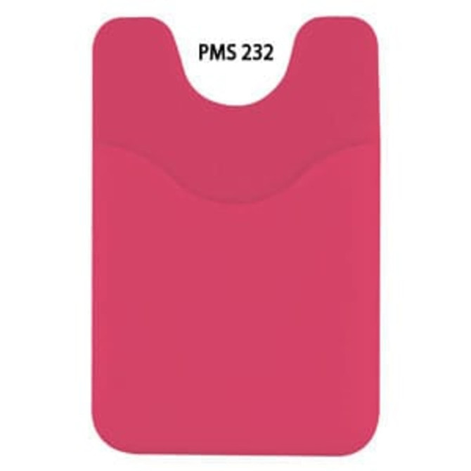 A pink Smart Wallet featuring a logo, designed to hold a phone and cards.