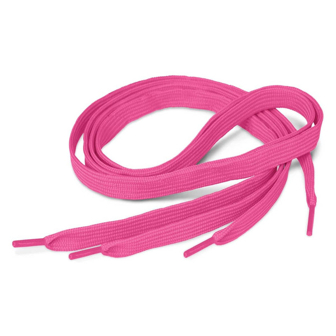Bright pink shoelaces with aglets on both ends, designed for adding a pop of color to footwear.