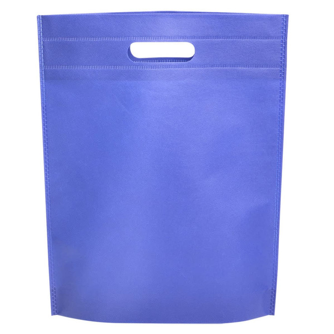 A blue non-woven gift bag with a handle and a smooth surface. It features a simple, solid design.