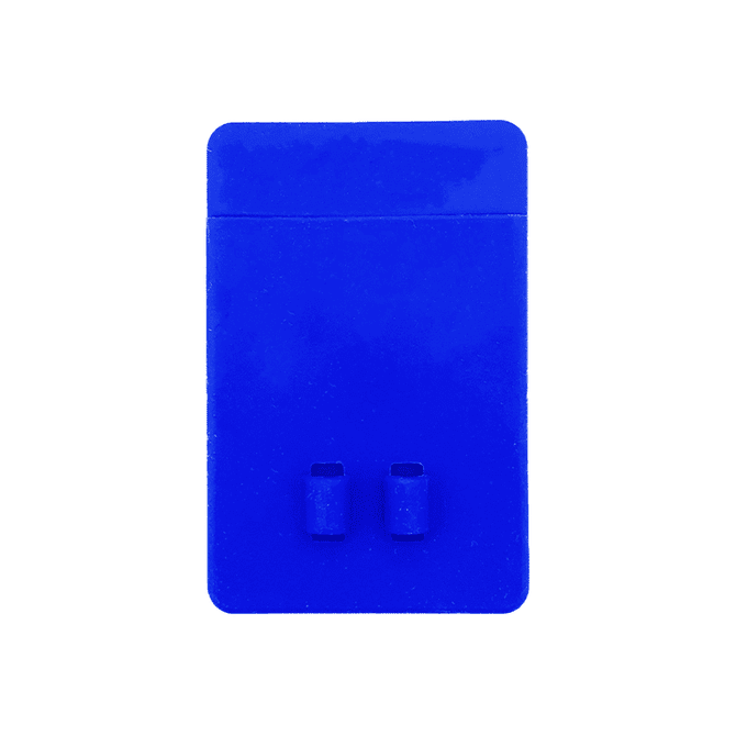 A blue silicone phone wallet featuring two slots for cards, with a smooth, minimalist design and no visible branding.