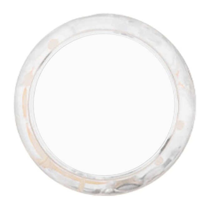 A circular LED light-up yo-yo in clear plastic with a smooth surface. It includes a branding logo.