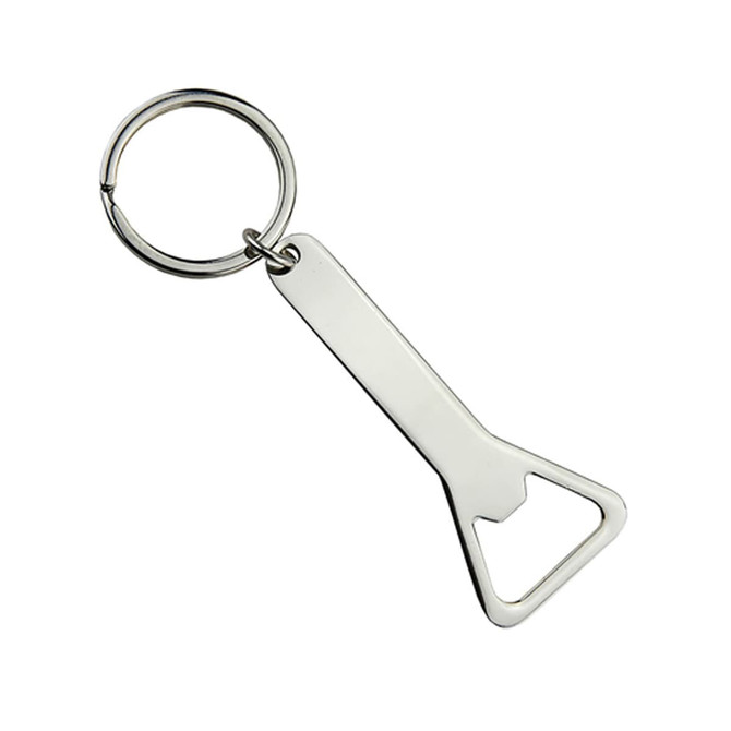 A drink bottle opener key ring in a silver finish, featuring a simple design and a keyring attachment.