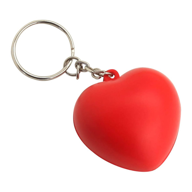 A red heart-shaped key ring with a metal keychain attachment, featuring a smooth surface and round design.