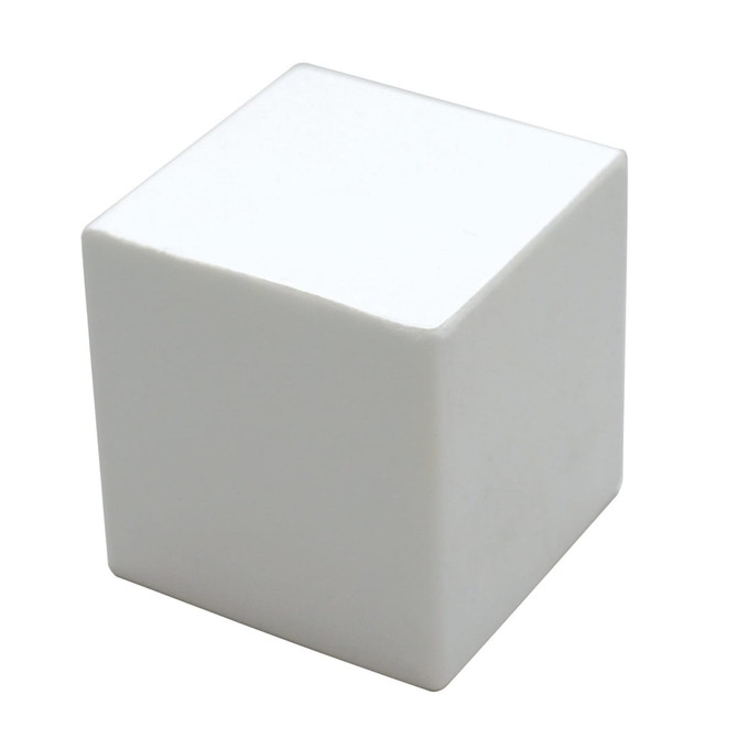 A white stress cube with a smooth surface and no visible branding.